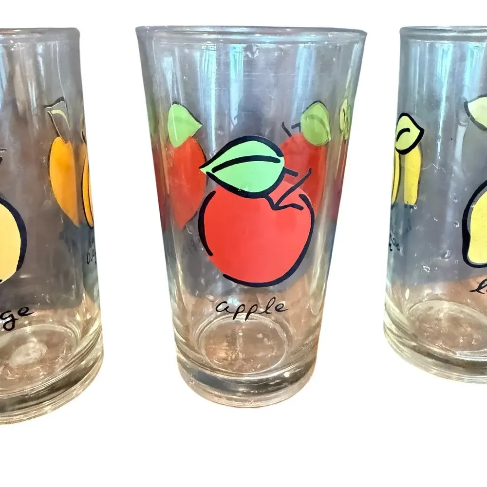 Vintage Firna Indonesia Fruit Tumbler Glasses Set of 3‎ Apple Lemon Orange 12 oz